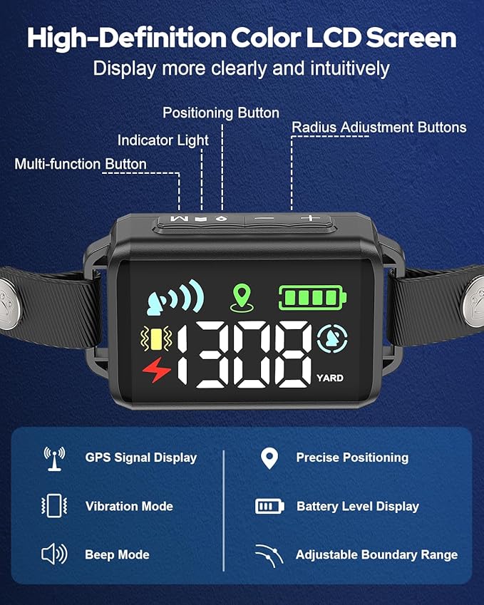 GPS Wireless Dog Fence with Adjustable 33–1999 Yards Range, GNSS Precision Locking, 3 Gentle Training Modes, and IPX7 Waterproof Collar – Designed Respectfully for Dogs Over 18 lbs