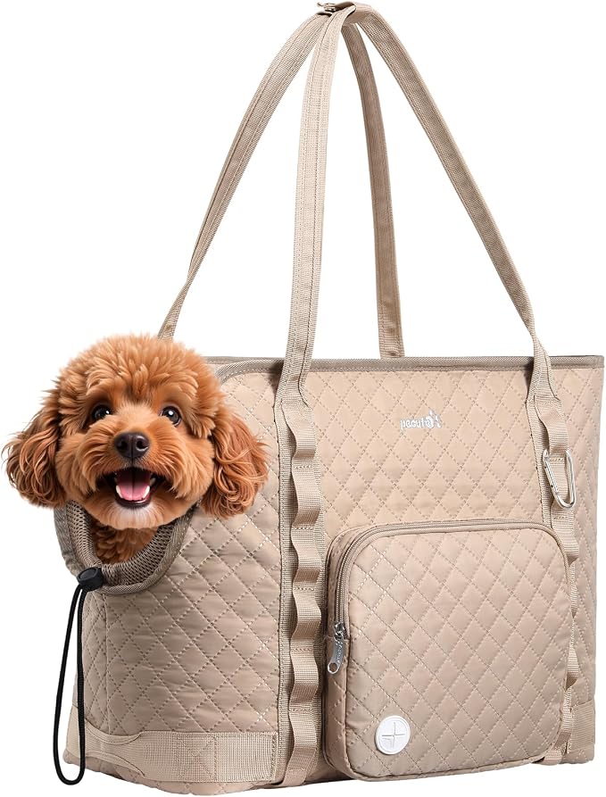Pecute Dog Purse Carrier, Dog Carrier with Pockets for Small Dogs,XL,Khaki | Breathable,Foldable,Large Pocket,Built-in safety Rope,Machine washable,Under 13 Lbs