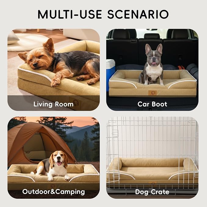 Homemate Dog Bed Medium Sized Dog: 28"x23" Orthopedic Pet Bed with Toy | Large Dogs Bed with Non-Slip Botton & Removable Washable Cover Cat Bed Sofa M Outdoor Crate Pad Couch Brown