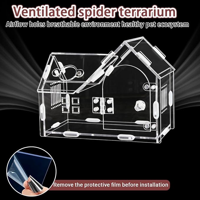 Acrylic Jumping Spider Terrarium with Magnetic Lock – 5.6” Tall Transparent Enclosure for Tarantulas, Hermit Crabs & Small Insects – Secure Ventilated Habitat with Easy Snap Assembly
