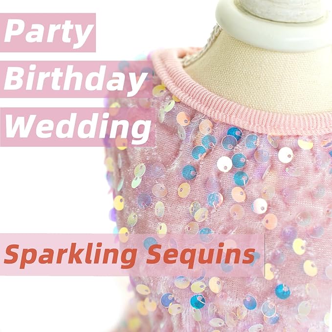 Dog Princess Formal Dress for Small Dogs Girl,Sparkling Sequins Sweet Pet Clothes Wedding Birthday Party Puppy Dresses,Cat Apparel Accessories Costumes Outfit Skirt Pink (Pink, Large)