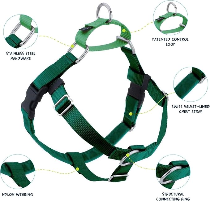 2 Hounds Design Freedom No Pull Dog Harness and Leash, 5/8" SM, Kelly Green | Promotes Easy Walking & Comfortable Control, Secure Fit, Adjustable Harness and Leash Set for Small Sized Dogs, Made in USA