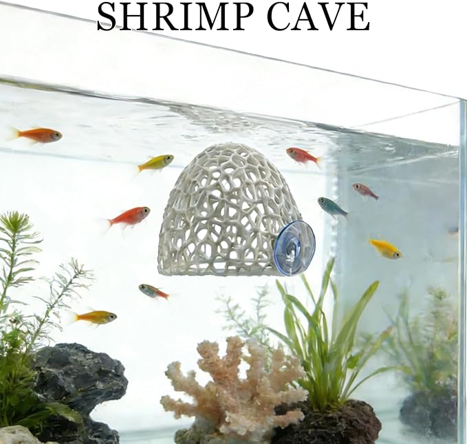 Cave with Suction Cup, Aquarium Betta Fish Hideout Habitat Decor, Stable Resting Hiding Place for Cherry Shrimp, Dwarf Shrimp, Guppy and Small Fish (White)