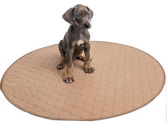 Reusable Dog Pee Pad, Washable Waterproof Round 36 in Mat, 1 Pack | 36-inch round washable waterproof pee pad, reusable slip-resistant mat for dog potty training and whelping with quick-dry