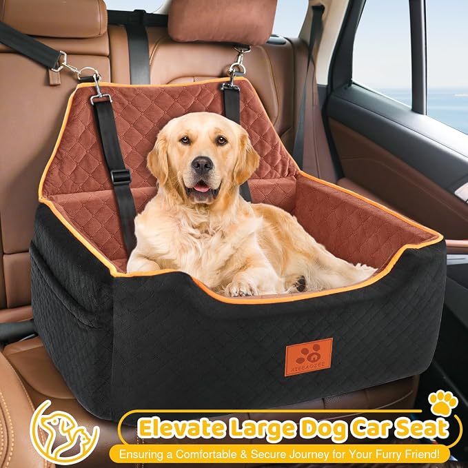 XIEEAOZEE Dog Car Seat for Large/Medium Pet Under 55Lbs or 2 Small Dogs | Detachable and Washable Booster Dog Seat Travel Pet Seat with Thick Cushion & Storage Pockets