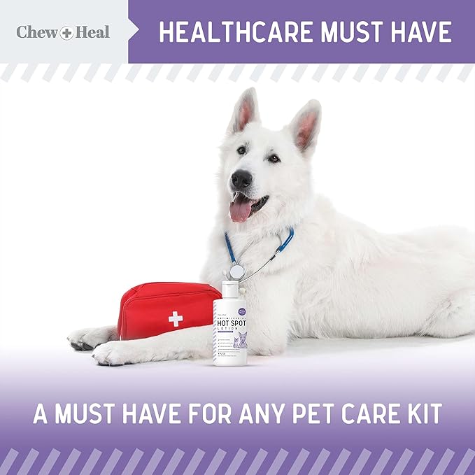 Chew + Heal Labs Hypochlorous Acid Lotion for Dogs – 2oz Dog Wound Spray for Cuts, Burns, Sores, Abrasions, and More – Non Toxic and Chemical Free Hot Spot Lotion – Made in the USA