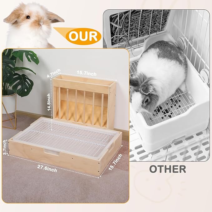 Large 2-in-1 Rabbit Hay Feeder & Litter Box Set, Wood, Mess Proof, for Guinea Pigs, Chinchillas, Hamsters, and Rabbits (XXL)