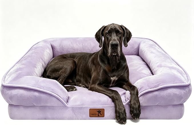 Spotted Play Orthopedic Dog Bed with Sides - Sofa Beds for Extra Large Dogs, Supportive Foam Pet Couch Bed with Washable Removable Cover, Waterproof Lining and Non-Slip Bottom, Purple - XXL
