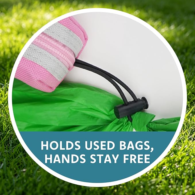 Dog Poop Bag Holder Zippered Pouch, Portable Waste Bag Dispenser with 1 Metal Clip, Fashion Color Matching Canvas Holder for Leashes - Pink