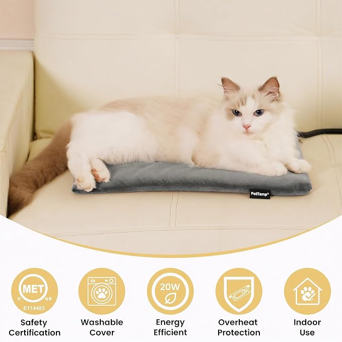 Pet Heating Pad for Cats Dogs Indoor & Sheltered Outdoor Waterproof Heated Cat Bed Heated Dog Bed Chew Resistant Cord Constant Temperature Gray 16 x 13 Inch