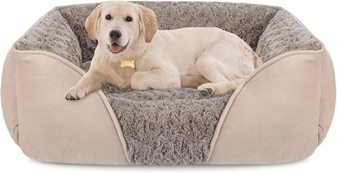 Large Rectangle Orthopedic Dog Bed for Medium Small Dogs, Washable Soft Calming Puppy Sleeping Cuddler With Anti-Slip Bottom L(30"x24"x9")