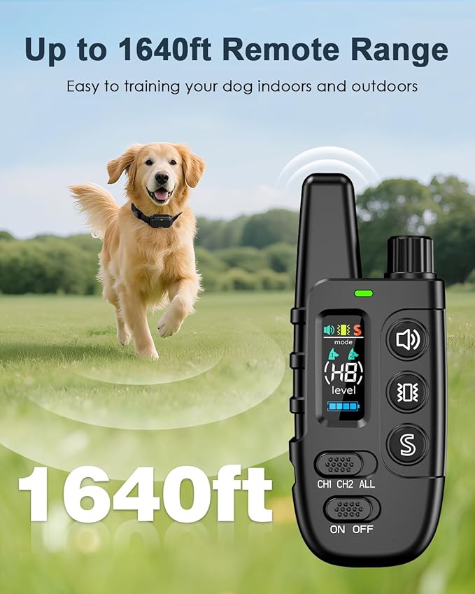 Shock Collar for Dogs, IP67 Waterproof Dog Training Collar with Remote Control, 3 Modes: Beep, Vibration, Safe Static, Rechargeable Adjustable for 15-110lbs Medium Large Dogs