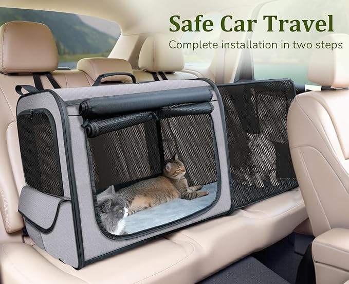 Dog Car Carrier Light Weight,Expandable,Foldable Dog Carrier, Gray | Easy to Assemble, Portable and Breathable Pet Carrier, Suitable for Indoor and Outdoor Use, Dog Travel Crate with Curtain