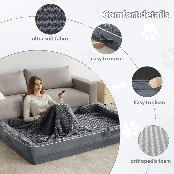 WNPETHOME Orthopedic Washable Human Dog Bed for Adult & Dog Cozy Sleep | Human Size Waterproof Big Soft Dog Couch Sofa Bed for Dogs & Adult Relax with Removable Cover Pet Bed Dark Grey 71x46 Inch