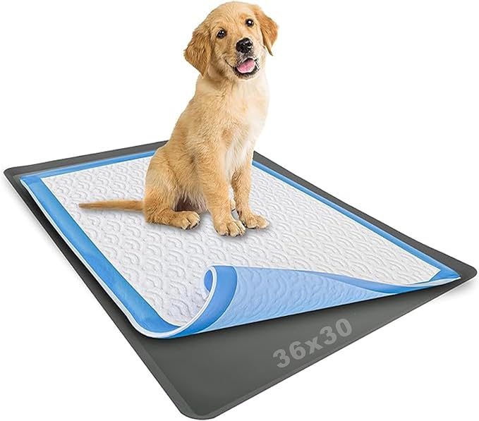 Dog Pee Pad Holder - Fits Up to 30” x 36” Pee Pad - 1 Pack - Grey | Stable Grip, Soft Edges, Quick Wipe Silicone Surface, Dog Pad Holder for Indoor Flooring Protection