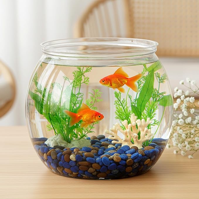 InnoHHustle Mini Plastic Fish Bowl 30 oz Decorative Small Fish Tank Unbreakable Aquarium Starter Kit for Centerpiece Vases Party Decorations