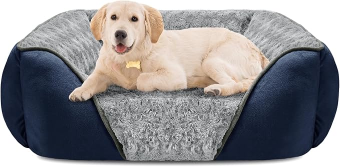 Large Dog Bed Rectangle Washable Orthopedic Soft Calming Sleeping Durable Pet Cuddler with Anti-Slip Bottom