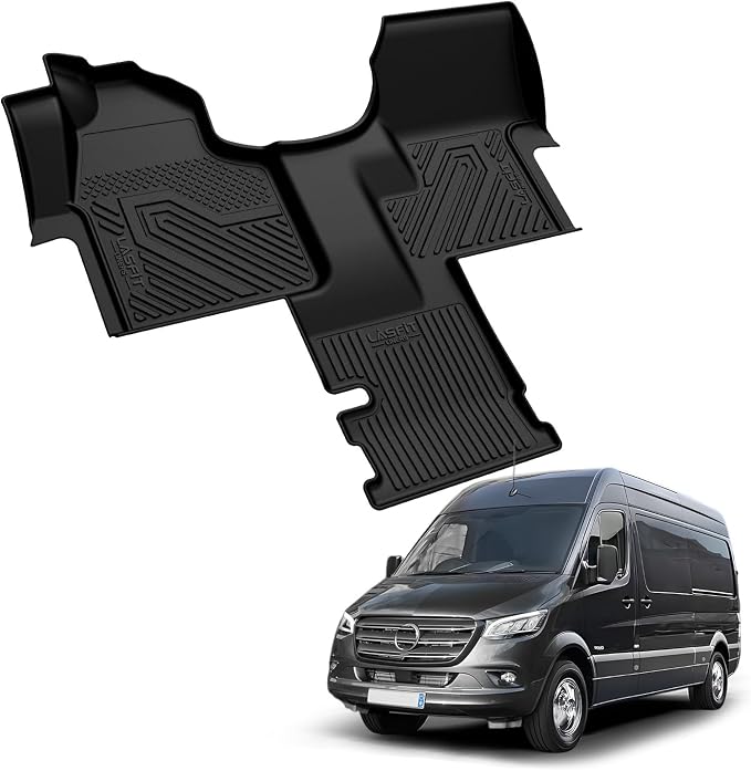 LASFIT Floor Mats for Mercedes Benz & Dodge Sprinter 2500/3500 2007-2018 (Fit for Cargo Van), All Weather TPE Floor Liners Custom Fit Sprinter 2007-2018 Car Mats, 1st Row with Center Aisle Liner