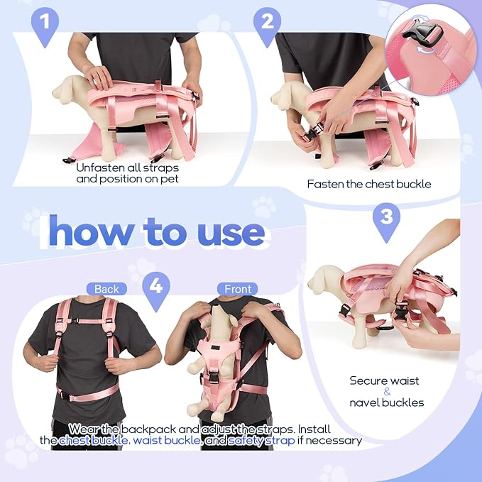 YUDODO Front Pet Carrier Backpack for Small Dog, Legs Out Dog Chest Carrier | Safety Belt, Ergonomic Support, Hands Free, Durable & Comfortable, For Walking Hiking Cycling, Pink, S