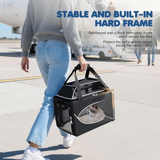 Lekereise Top-Expandable Pet Carrier 17x11x9.5 Inch Alaska Hawaiian Airline Approved Underseat to 12lbs Stable Car Travel Carriers for Small Dogs Cats with Locking Safety Zippers Anti-Scratch Mesh