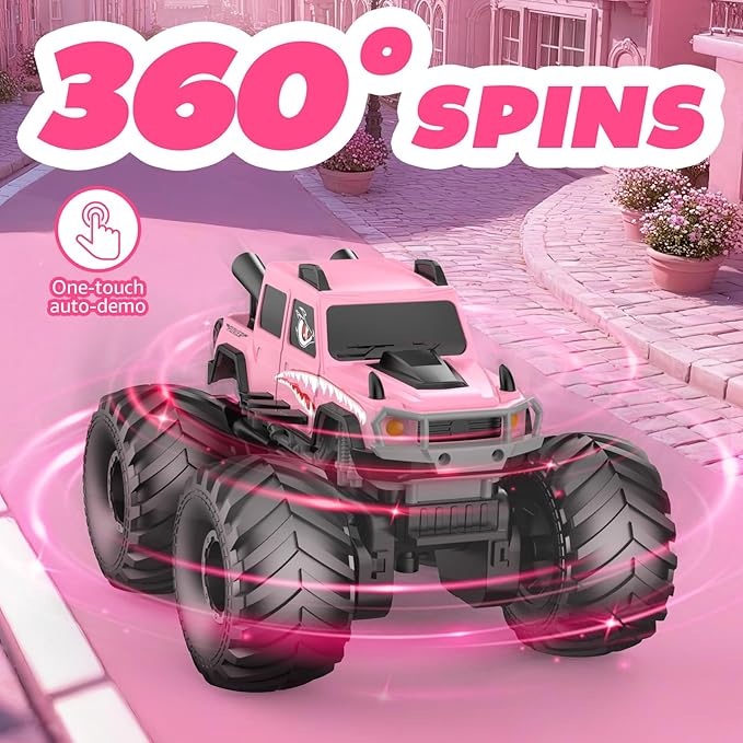 NQD® Monster Truck Toys, Waterproof 360°Rotate 4x4 RC Truck, Amphibious Remote Control Monster Trucks, 2.4GHz All Terrain Off-Road Pickup Toy RC Car for Gifts for Boys Kids Age 6 7 8 9 10 11 12+,Pink