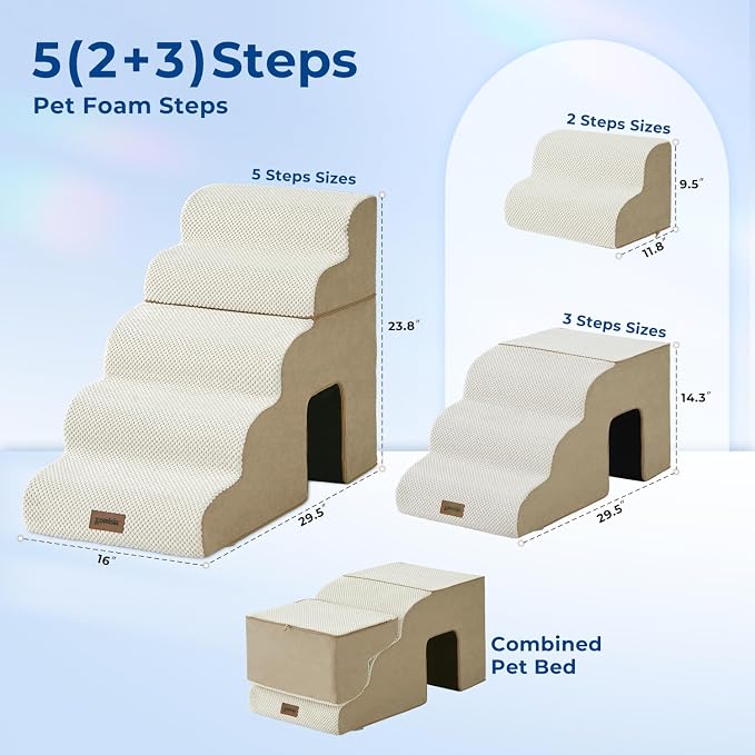 ZOMISIA Dog Ramp for Large Dogs with Tunnel, 24" H 5 Steps for High Bed | Tunnel 2 in 1 with Zippers, Suitable for Puppy and Older Cats for couch, Non-Slip Durable Dog Steps with High-Density Foam
