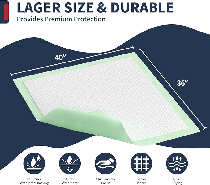BIGGMED Extra Large Chucks Pads Disposable Adult 40'' X 36'', 50 Pads | Underpads for Incontinence Ultra-Absorbent & Leak-Proof Bed Pads for Adults, Elderly and Kids
