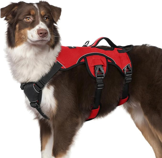 rabbitgoo Escape Proof Dog Harness for Medium, No Pull with Lift Handle | No Escape, Full Soft Padded, Reflective Adjustable Vest, Leash Clip for Walking Hiking Training, Red, Medium