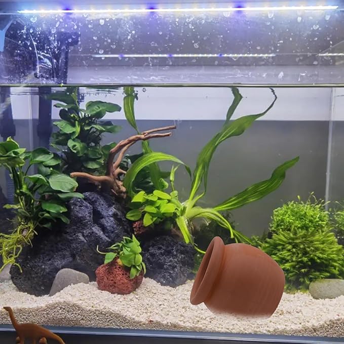 AnRui Betta Fish Tank Decor Ceramic Jar Aquarium Accessories Decorations Cute Clay Pot Hideout Cave Ornaments for Small Fish, Shrimp, Cichlid to Play Hide Breed, Large