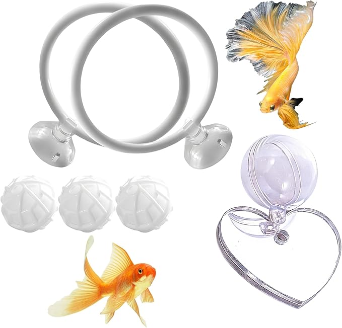 6PCS Betta Mirror, Betta Ring and Bettas Feeding Ring, Fish Enrichment Toys Set with Floating Mirror and Exercise Rings for Bettas Decor