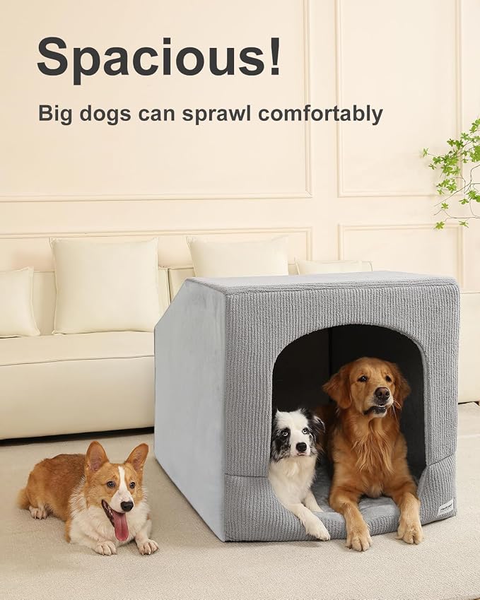 Hovicaed Indoor Dog House Extra Large Sized Dog Tent with Cave Bed 42x30ins | Enclosed Covered Dog Bed With Washable Removable Cover Pet Orthopedic Egg-Crate Foam Cushion Sturdy Frame Inside Dog House