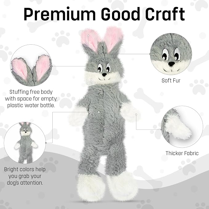 FGA MARKETPLACE Frog-Grey Rabbit-Duck Flat NO Stuffing NO Squeak Plush Dog Toy, Funny Style Will Entertain Your Pet for Hours, Recommended for Small and Medium Dog 21 INCH Long