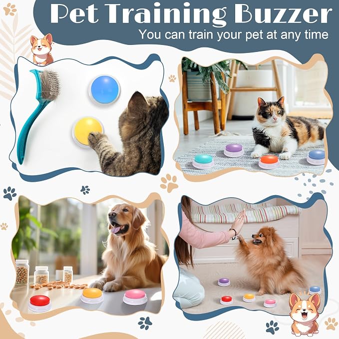 Jerify 16 Pcs Voice Recordable Dog Buttons for Communication Pet Cat Talking Buttons with Stickers 30 Seconds Interactive Speech Training Buzzers for Cat Pet Dog(Fresh Colors)
