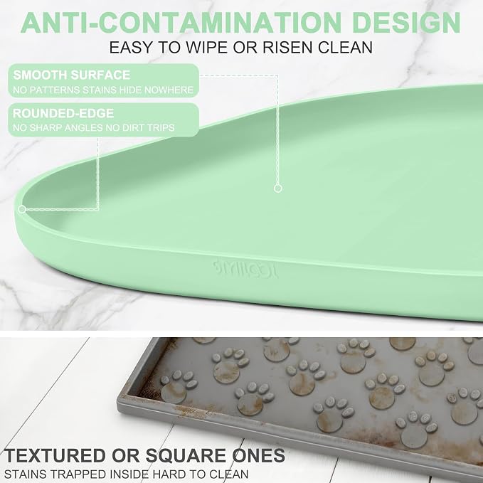 SMILOOL Waterproof Silicone Pet Food Mat with Raised Edge for Dog & Cat | 12" x 12" Non-Slip Small Pet Feeding Mats with Lip for Food & Water Bowl, Food Grade, Easy Cleaning, Mint Green