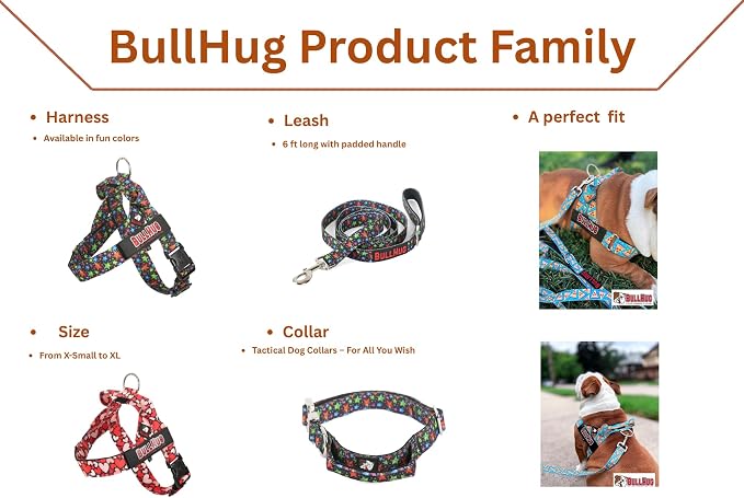 Adjustable Dog Harness– No Pull, No Choke – for English Bulldogs, French Bulldogs, Pugs & Broad-Chested Breeds – Easy, Safe Walks (Skull, Large)