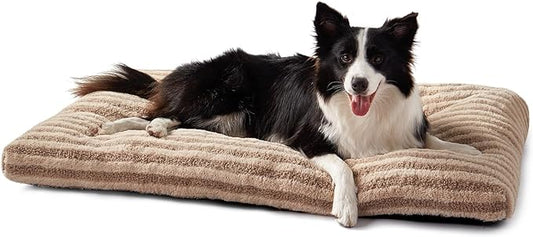 FURTIME Washable Dog Bed Large Sized Dogs, Deluxe Medium Dog Crate Beds | Comfy Fluffy Kennel Pad Anti-Slip Pet Sleeping Mat, Machine Washable Dogs Pillow, 35"x23"x3.5", Brown