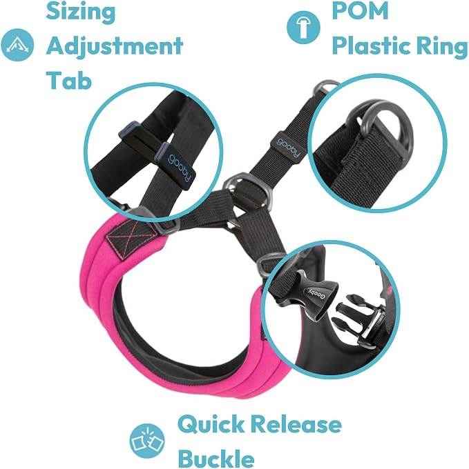 Gooby Escape Free Sport Dog Harness, Choke-Free, Pink, Small | Patented escape-free frame; Reduces choking; 4-point adjustment; Soft neoprene padding; Durable webbed straps
