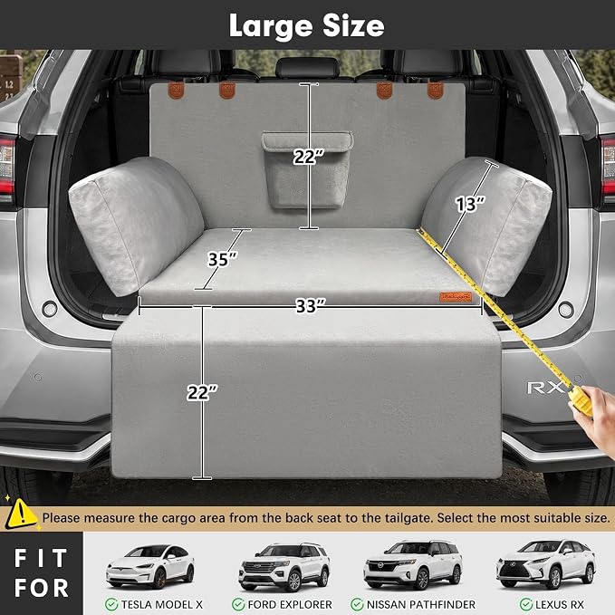 SUV Cargo Liner for Dogs, Waterproof-Coated Dog Trunk Cover, Large | Suede orthopedic SUV dog bed memory foam waterproof pet cargo cover, machine washable, non-slip, 33 x 35 in
