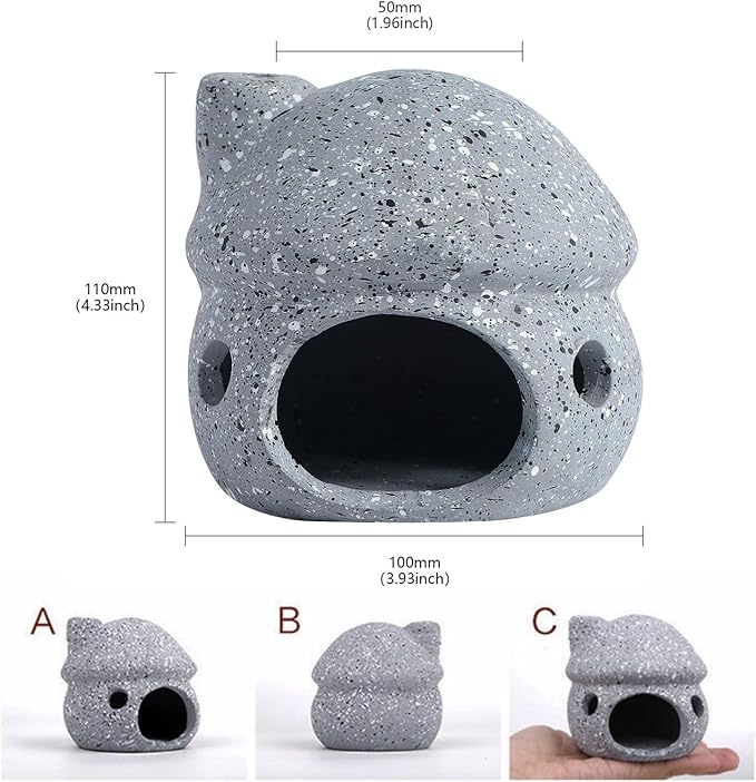 Cute Mushroom Aquarium Decorations, Ceramic Fish House Decor, Small Pleco Shelter Caves, Betta Fish Tank Accessories, Mushroom Shape Shrimp Fish Tank Decorations Stone Color - Grey