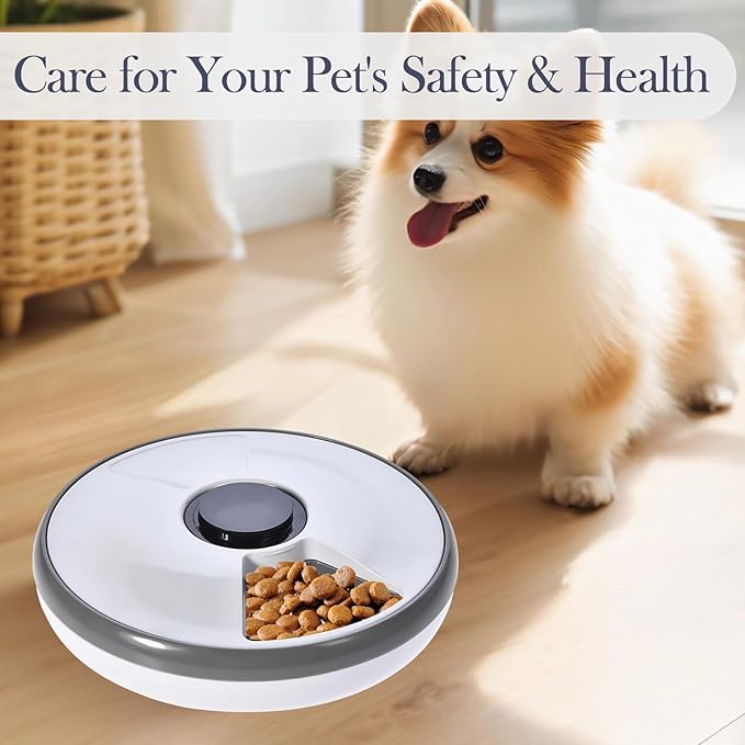 6-Meal Timed Automatic Cat & Dog Feeder with Cooling Pack, Programmable Portion Control Pet Food Dispenser for Dry & Semi-Wet Food, 12.4″×12.4″×2.99″