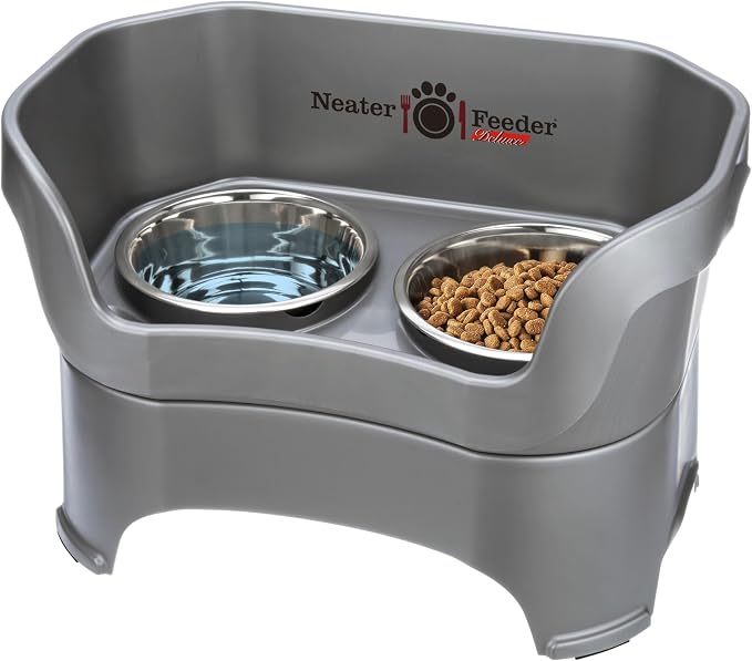 Neater Pet Brands Neater Feeder Deluxe Mess Proof Dog Bowls Elevated for Large Dogs Over 40 lbs, Made in USA, No Spill Raised Dog Food Bowl Stand Feeding Station, Food and Water Bowl Set, Gunmetal
