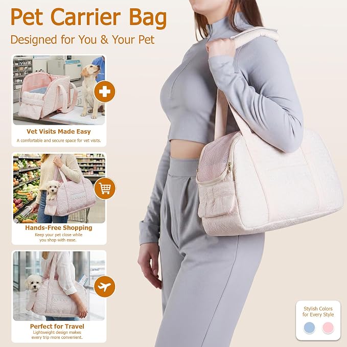 Dog Carrier Tote Bag, Foldable Soft Sided Breathable Mesh Lightweight Travel Handbag with Padded Handles, Lace Decor Portable Pet Purse for Small Puppy Kitten Cat Up to 15 Lbs (Pink)