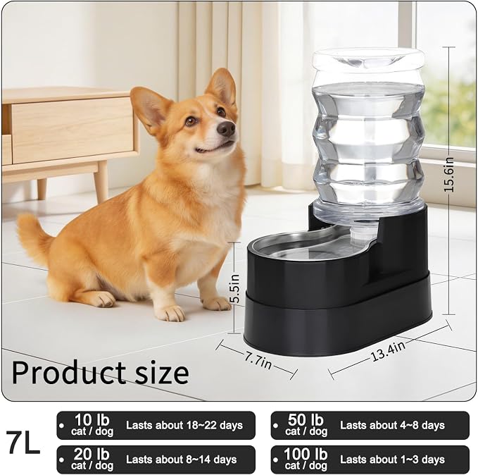 RIZZARI 7L Raised Dog Water Dispenser: Stable Base Design | Gravity Fed/No Power Needed/Anti-Spill Base/for Senior Dogs & Large Breeds/Garage/Garden/Easy-Clean