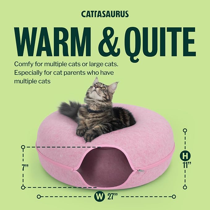 Peekaboo Cat Cave Donut for Multiple & Large Cats up to 30-45 lbs, 3-in-1 Self Warming Cat Bed, Tunnel & Scratcher for Indoor Cats, Washable & Detachable Small Dog Bed (Pink, Jumbo)