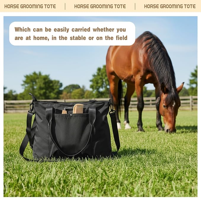 Abbylike 15 Pieces Horse Grooming Kit with Organizer Tote Bag Tack Room Supplies Horse Brush Sets Care Equine Cleaning Kit Shedding Grooming Massaging Tools(Black)
