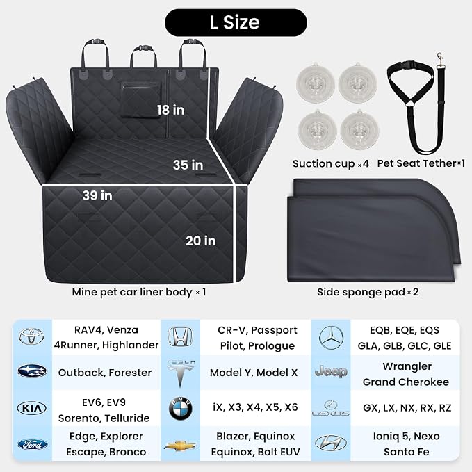 REEVAA SUV Cargo Liner for Dogs, Full Coverage Non-Slip Cargo Cover with Cushioned Sides to Protect Your Dog, Waterproof & Durable, Machine Washable Trunk Protector Mat (L, Black)