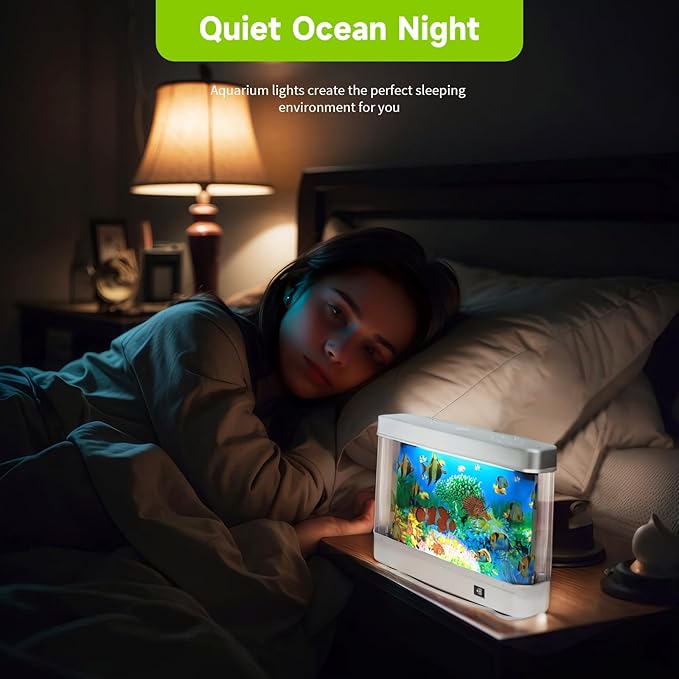 Fake Fish Tank Baby Aquarium Toy - Mini Crib Aquarium Lamp. Artificial Fish Lamp Aquarium - Virtual Ocean Moving Fish Night Light for Bedroom Décor. Gift for Kids and Cat Lovers