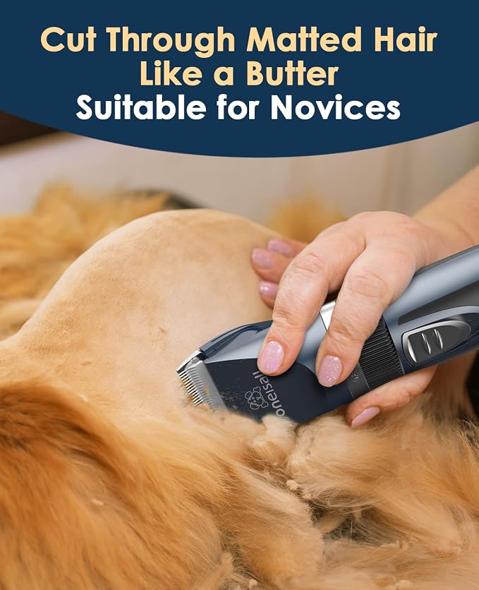 oneisall Quiet Cat Clippers for Matted Hair & Long Hair, Cat Shaver | Cordless Cat Grooming Kit, LCD Display, 6 Guard Combs, 240-Min Runtime, 2-Speed Low Noise Trimmer for Cats & Small Dogs
