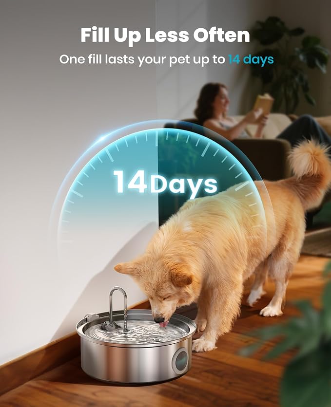 oneisall 7L/230oz Dog Water Fountain for Multi-pet Household,PWF002 | 25db Quiet Design,304 Stainless Steel,Contain 3 Set Filters,Visual Water,5-Layer Filtration,Fit for Living Room Kitchen