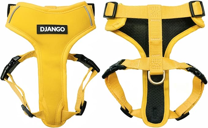 Adventure Dog Harness - Stylish Large Dog Harness for Outdoor Adventures and Everyday Wear - Dandelion Yellow Neoprene Adjustable Harness for Dogs with Reflective Piping and Solid Brass D-Ring